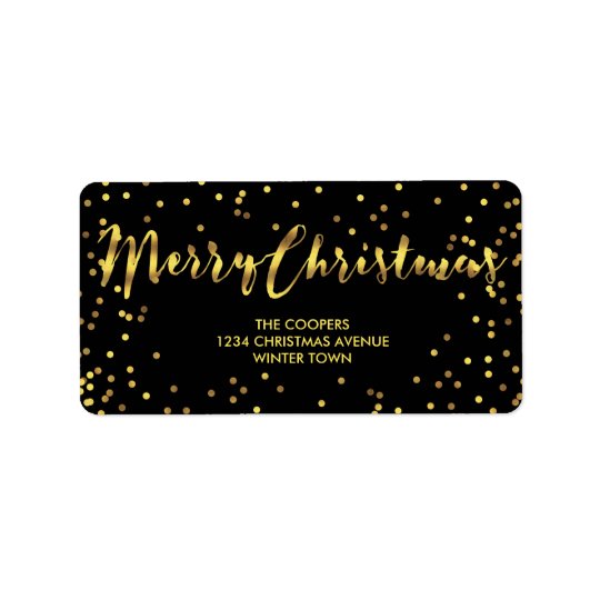 Noir chic de confettis de feuille d'or de Joyeux Étiquette D'adresse
