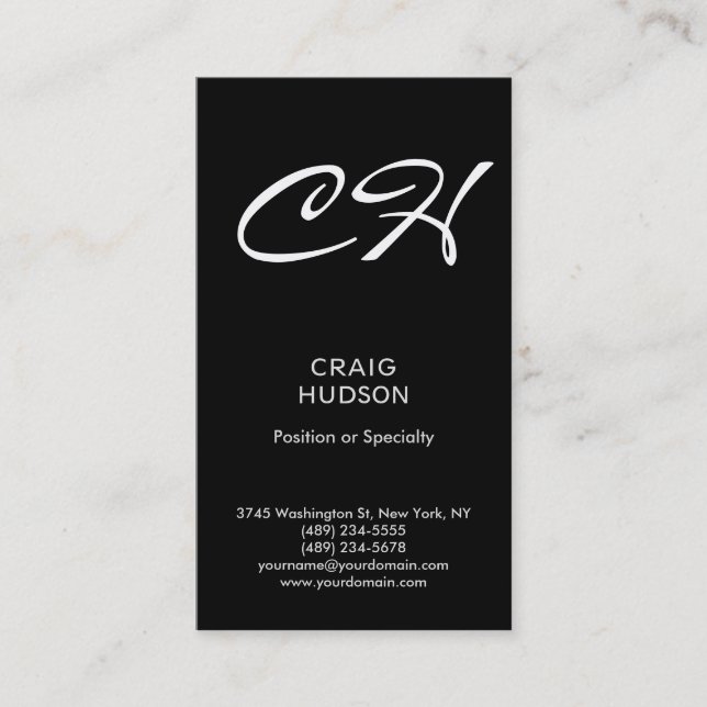 Noir Chic Monogram Carte de visite professionnel (Devant)