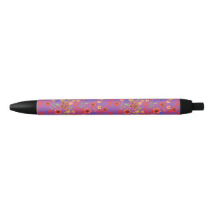 Noir Chic Retro Floral Impression sur Stylo Magenta