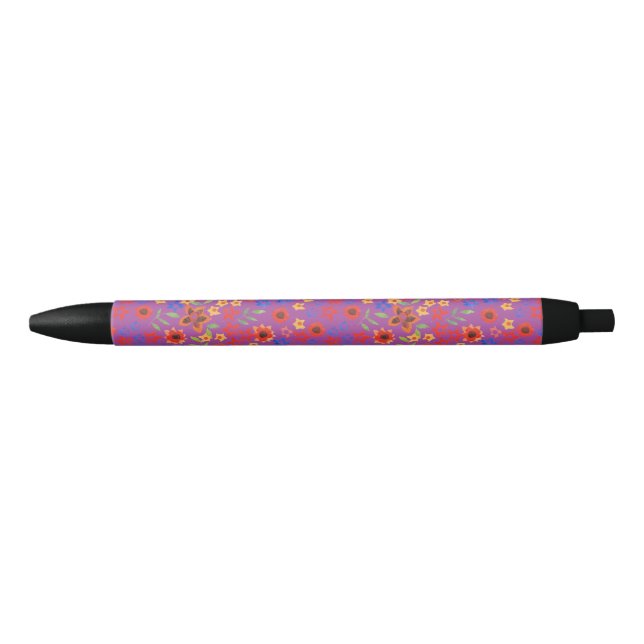Noir Chic Retro Floral Impression sur Stylo Magenta (Devant)