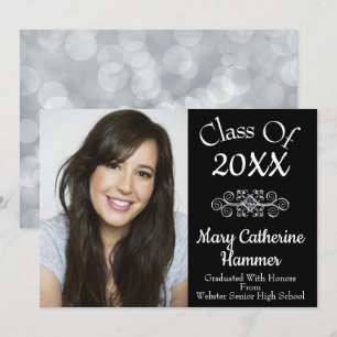 Noir "Classe de 20XX" Photo Grad Faire-part