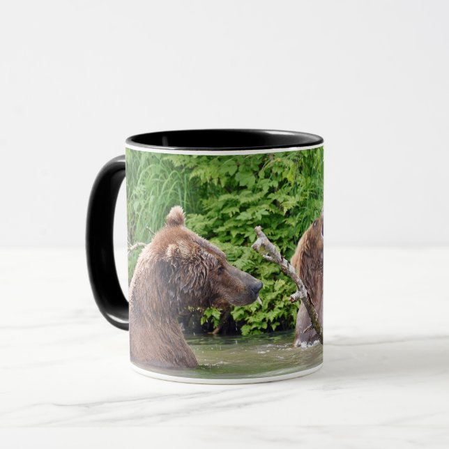 Noir Combo Mug 11 oz avec ours grizzli & petits (Devant gauche)