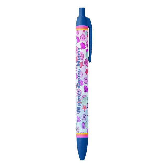 Noir Coquille marine personnalisée et stylo à bulles (Bas (Vertical))