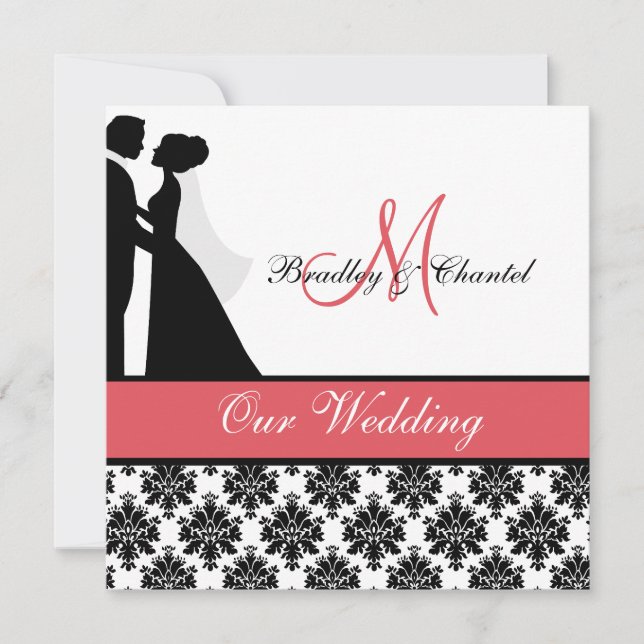 Noir, corail, et faire-part de mariage blanc de (Devant)