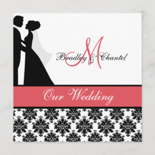 Noir, corail, et faire-part de mariage blanc de