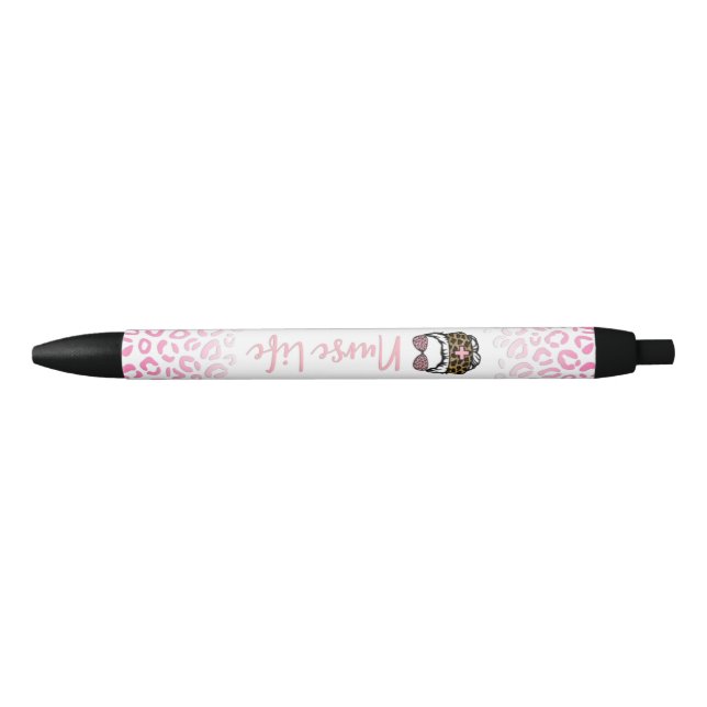 Noir Cute rose léopard Infirmière vie Stylo (Devant)