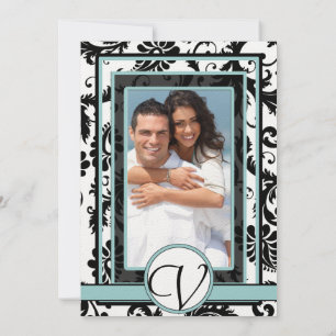 Noir Damas Aqua Faire-part de mariage bleu