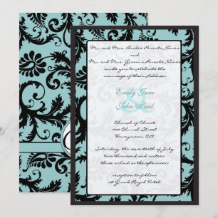 Noir Damas Faire-part de mariage bleu Turquoise