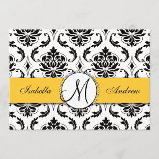 Noir Damas Faire-part de mariage jaune