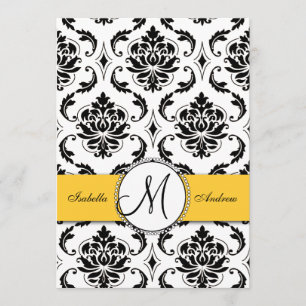 Noir Damas Faire-part de mariage jaune