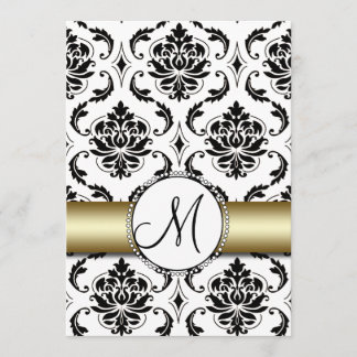 Noir Damas Faire-part de mariage or