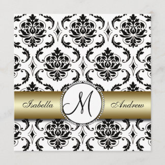 Noir Damas Faire-part de mariage or