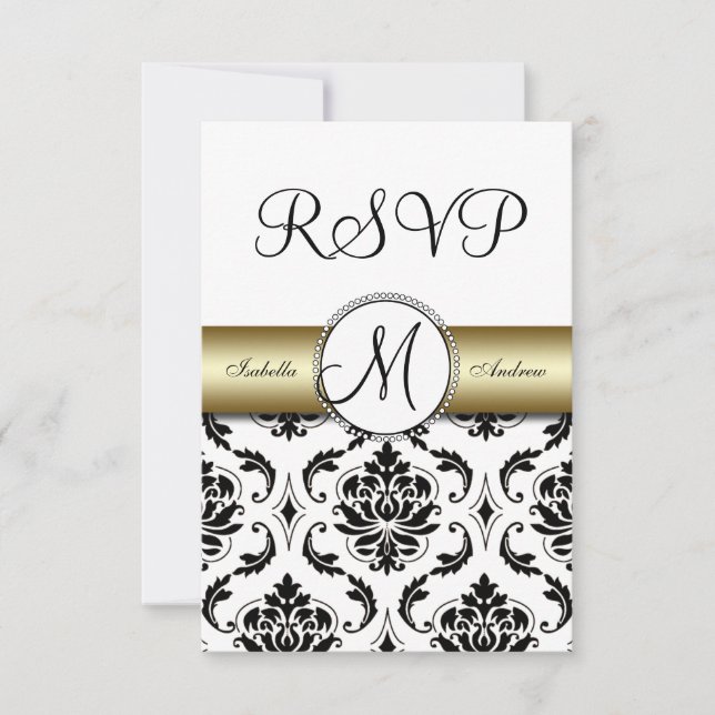 Noir Damask Gold Wedding RSVP (Devant)