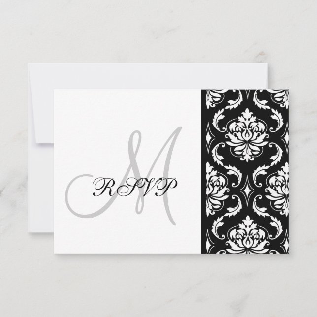 Noir Damask Monogramme Mariage RSVP (Devant)