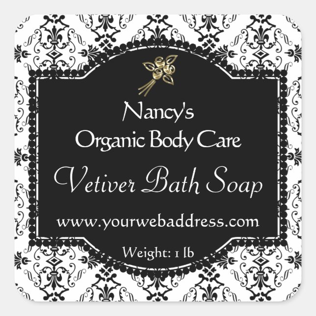 Noir Damask produit étiquette avec logo (Devant)