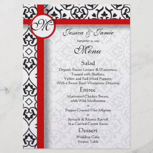 Noir Damask Side Borders Red Trim Mariage Menu
