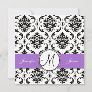 Noir Damask violet Faire-part de mariage