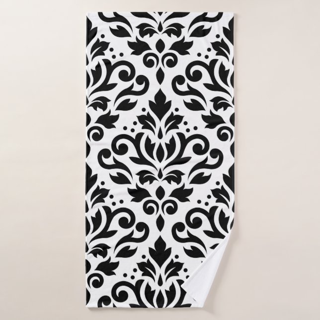 Noir d'atterrisseur Ptn de damassé de rouleau sur (Serviette de bain)