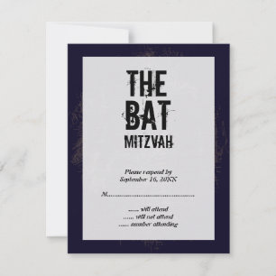 Noir de carte- de réponse du bat mitzvah RSVP de