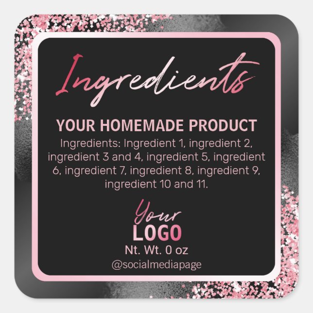 Noir De Glam Avec Étiquettes D'Ingrédients Roses (Devant)