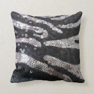 Noir de paillette de zèbre et coussin d'argent