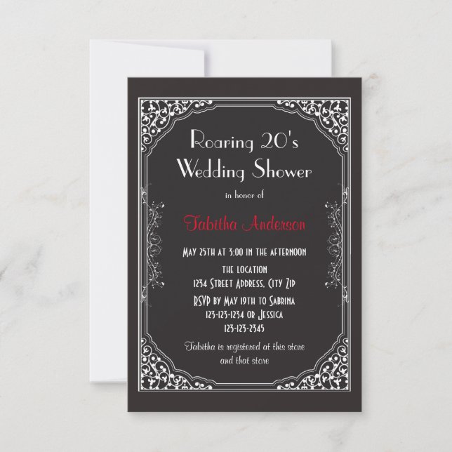 Noir des années 20 - Invitation Wedding shower 3x5 (Devant)