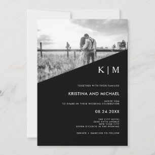 Noir diagonal moderne   Faire-part de mariage phot