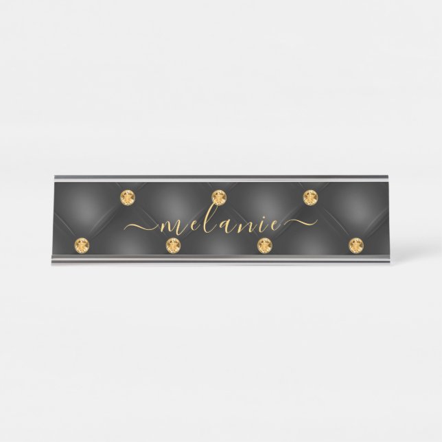 Noir Diamant Tufted Custom Desk Nom Plaque (Devant)