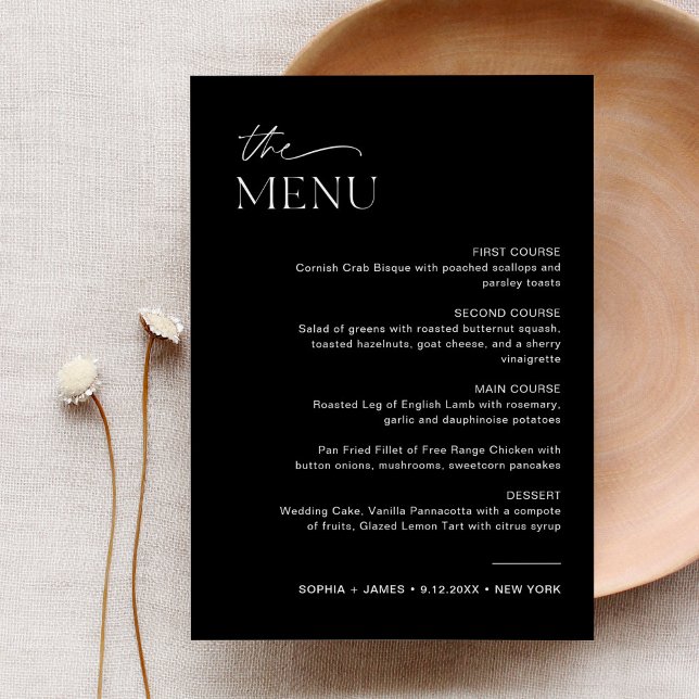 NOIR Dîner Mariage Menu 5x7 Carte (Créateur téléchargé)
