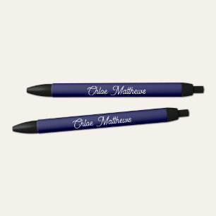 Noir Élégant nom de script blanc Marine Stylo bleu