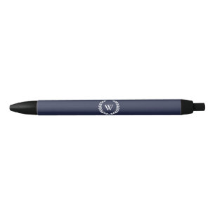 Noir Élégant Stylo bleu monogramme classique Laurel Wre