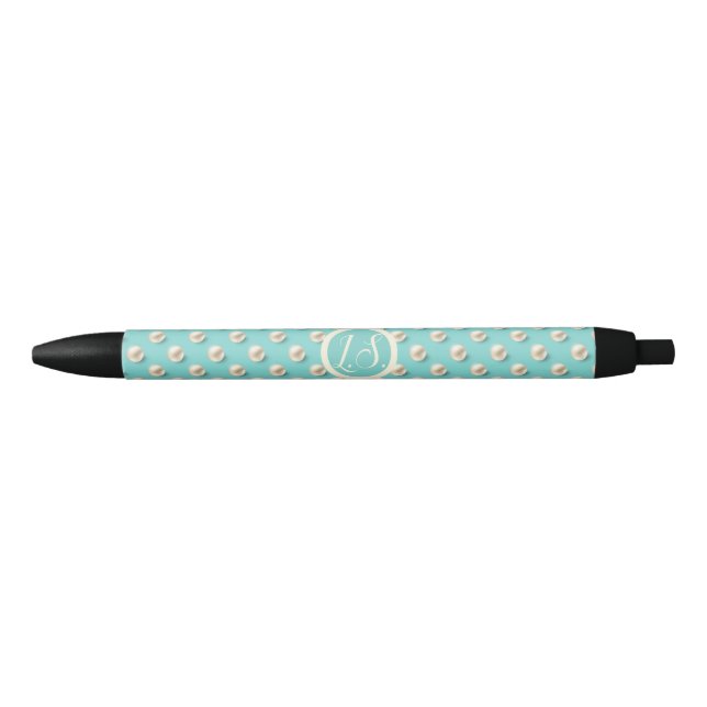 Noir Élégant stylo monogramme avec design perles sarcel (Devant)