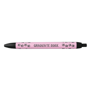 Noir Empreintes de pattes diplômés Stylo rose