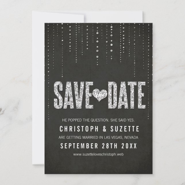Noir et Argent Paillettes Look Save The Date (Devant)