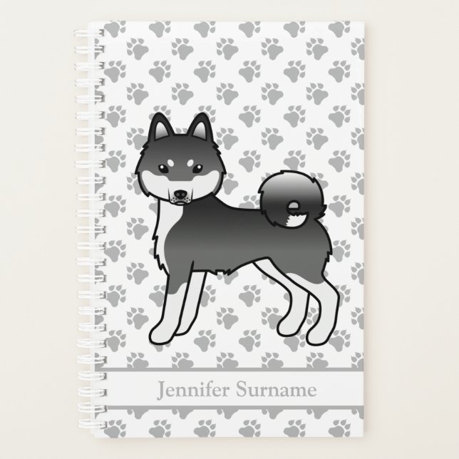 Noir Et Blanc Alaskan Klee Kai Cartoon Chien (Devant)