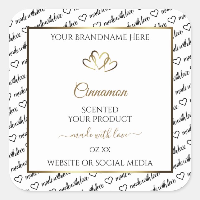 Noir et blanc Art produit Étiquette Gold Hearts (Devant)