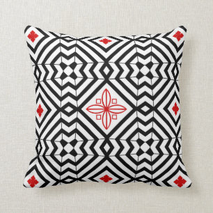 Noir et blanc audacieux avec le coussin rouge de