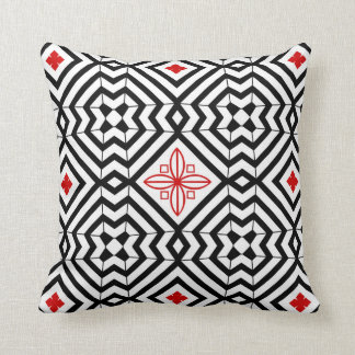 Noir et blanc audacieux avec le coussin rouge de