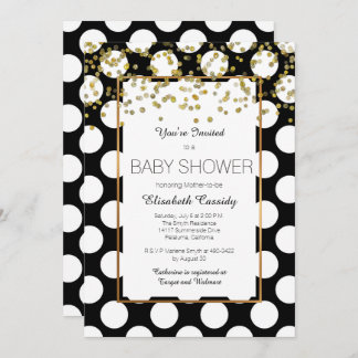 Noir et blanc, Baby shower d'or Invitation