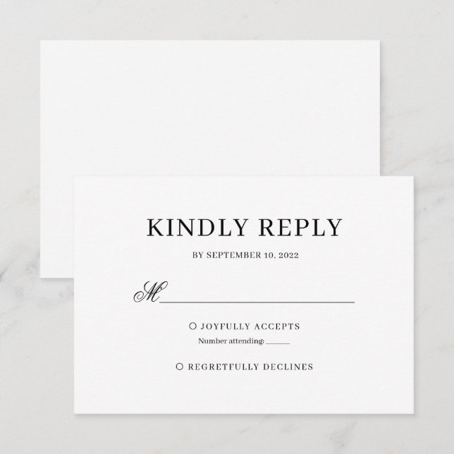 Noir et Blanc Classic Calligraphie Mariage Rsvp (Devant / Derrière)