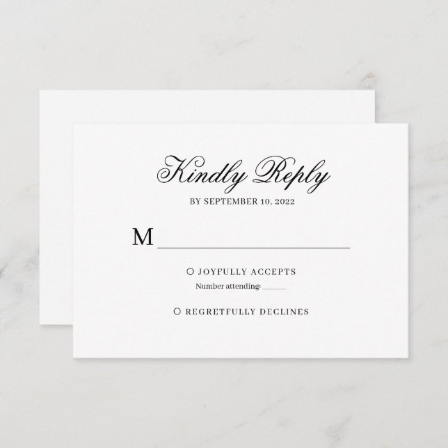 Noir et Blanc Classic Calligraphie Mariage Rsvp (Devant / Derrière)