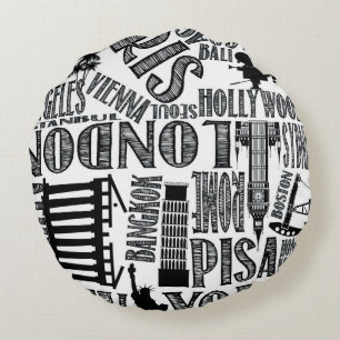 Noir et blanc, coussin de villes du monde