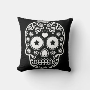 Noir et blanc crâne de sucre Starry Eyes Coussin