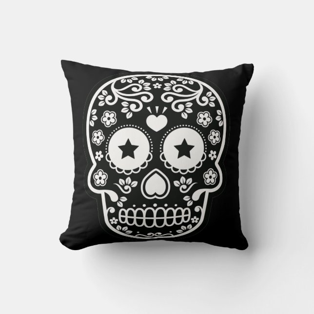 Noir et blanc crâne de sucre Starry Eyes Coussin (Recto)