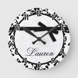 Noir et blanc Damas Black Ribbon Bow Horloge