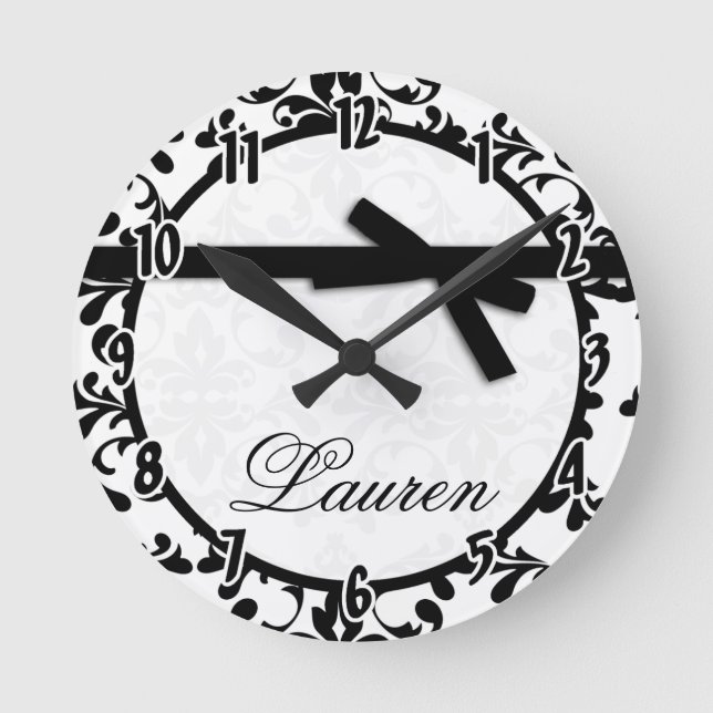 Noir et blanc Damas Black Ribbon Bow Horloge (Recto)