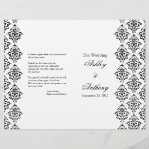 Noir et blanc Damas Programme de mariage pliable