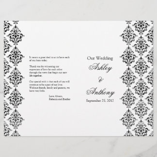 Noir et blanc Damas Programme de mariage pliable