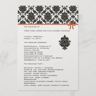 Noir et blanc Damask Pink Trim Wedding Programme