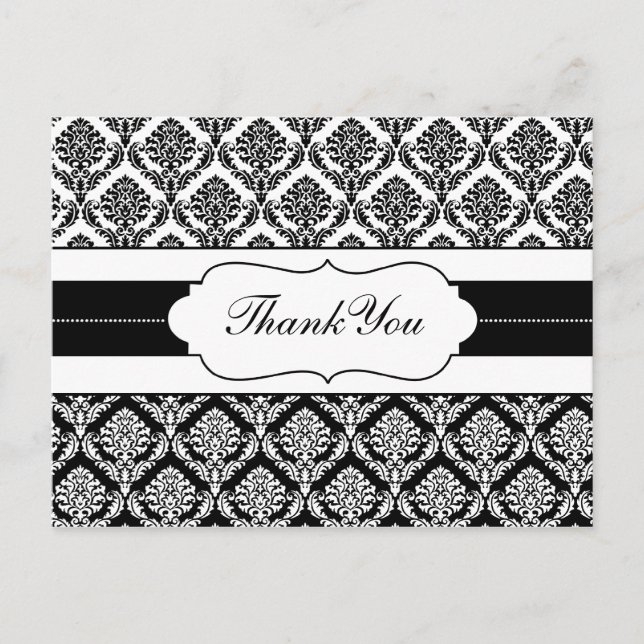 "noir et blanc" damask ThankYou Cartes (Devant)